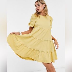Yellow tiered smock dress